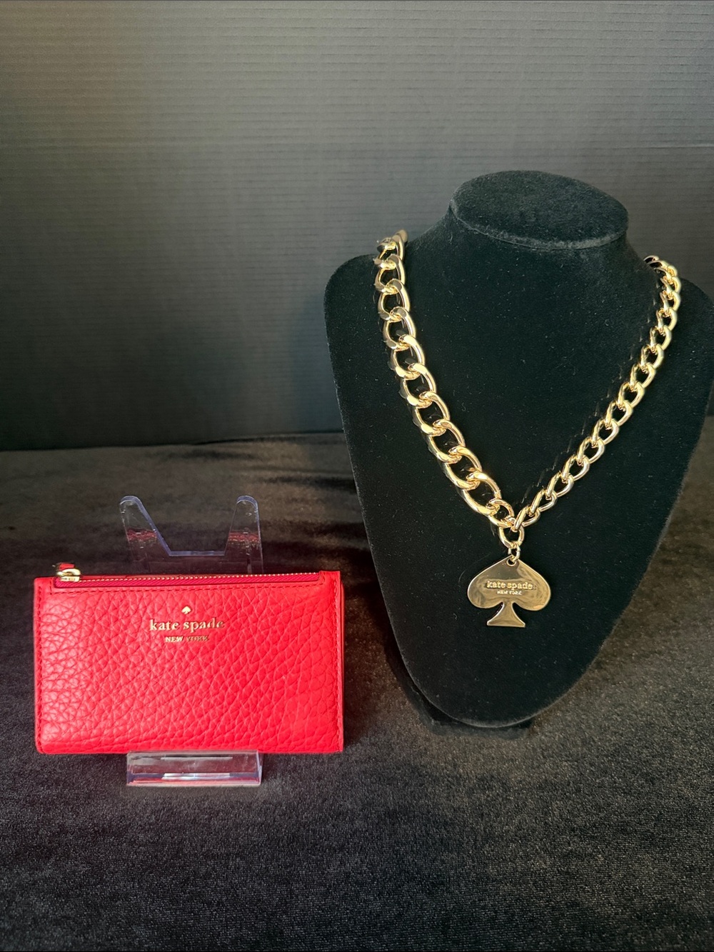 kate spade Red Pebbled Leather Wallet with Gold Kate Spade Pendant